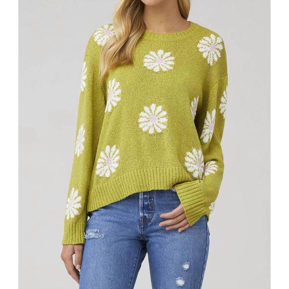 Show Me Your Mumu Bailey Sweater For Women - Lime Cropped Knit With Bell Sleeves